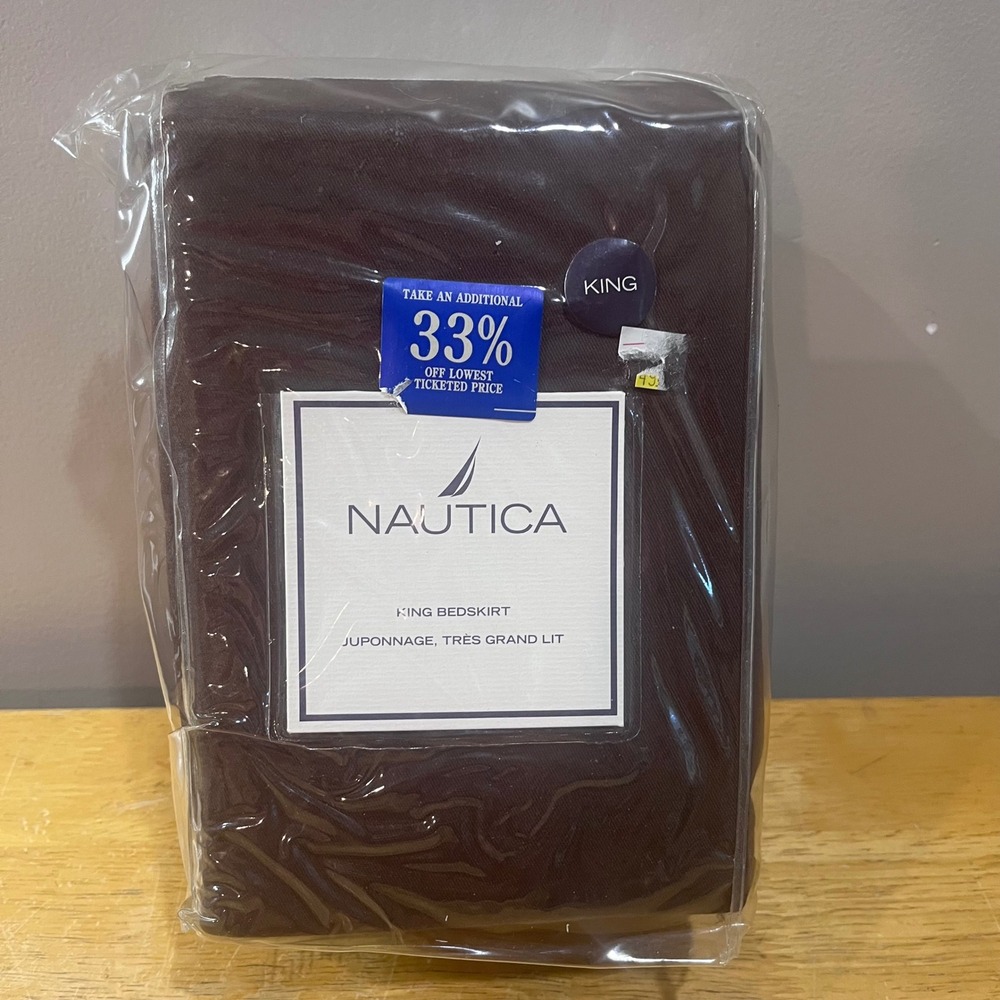 Nautica Fairfield King Bedskirt Brown Solid Cotton Tailored Dust Ruffle 78x80‎